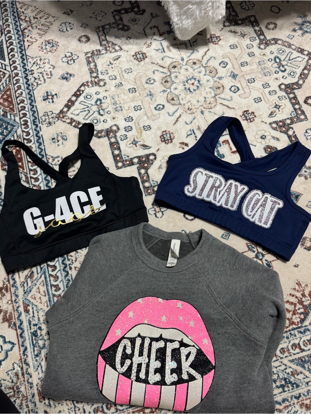 STRAY CAT Girls' Navy Sports Bra Top - Cheer Graphic Sweatshirt Included